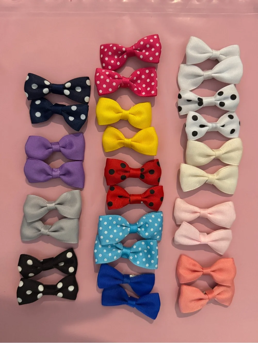 Kids Polka Dot and Solid 2” Bow Hair Clips - Multi Color 14 sets